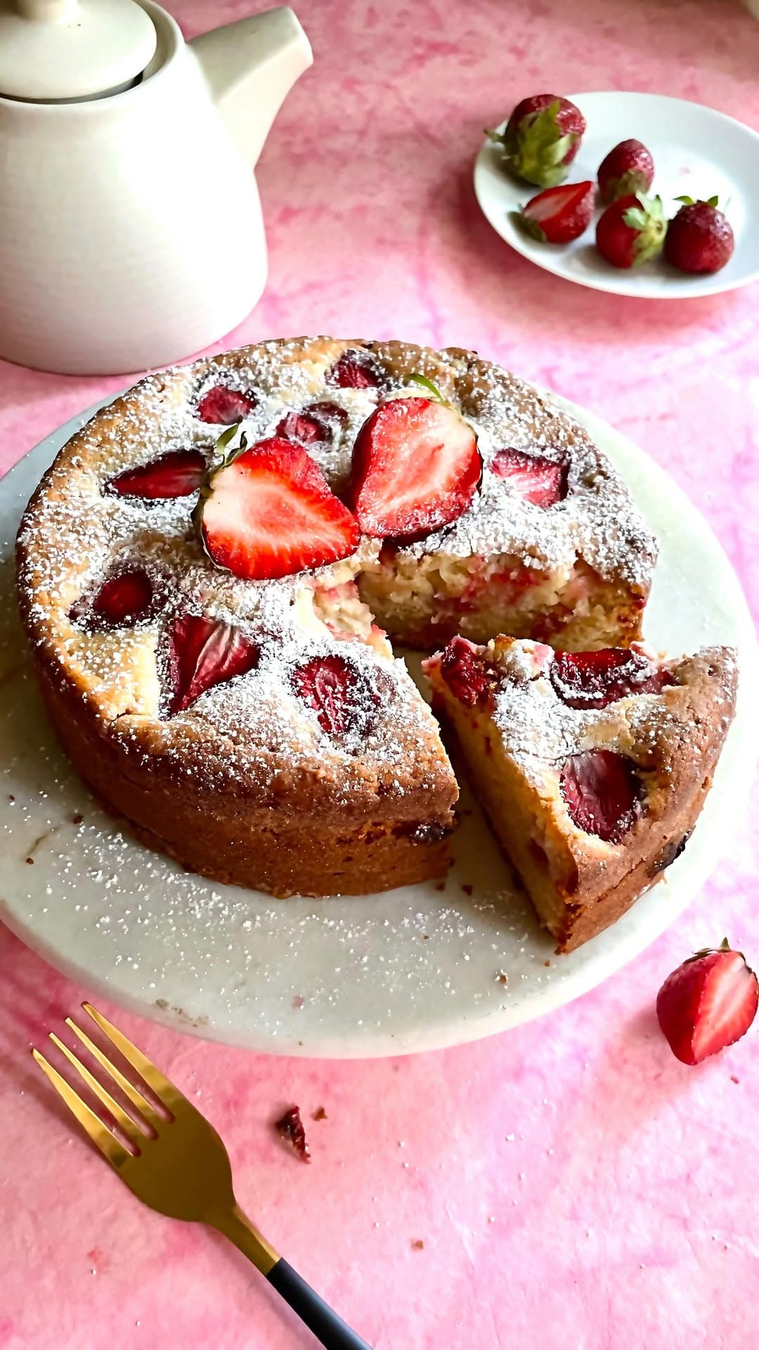 Eggless Wholewheat Strawberry cake