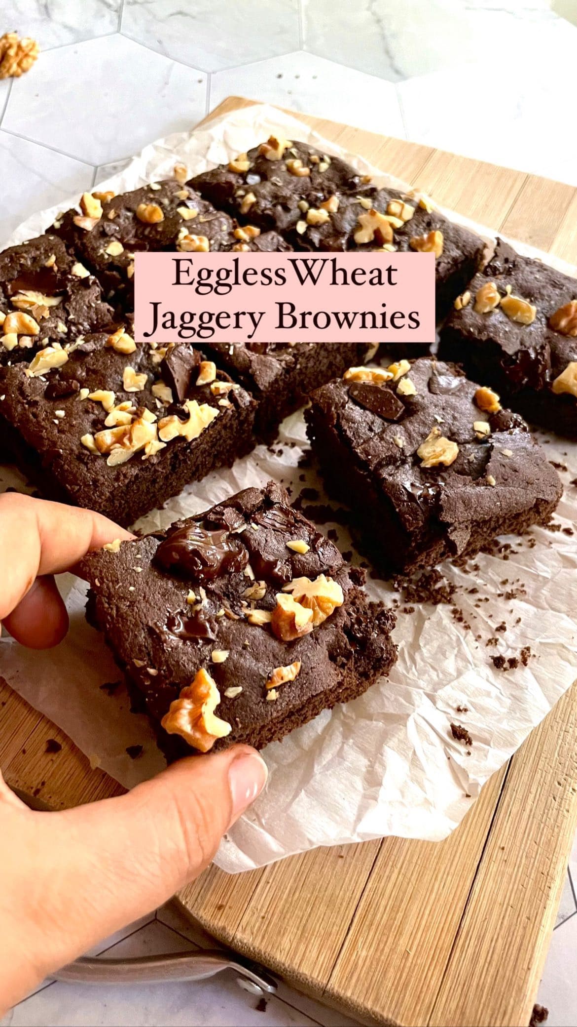 Eggless Wheat Jaggery brownies